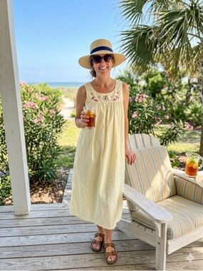 VTG Anthony Richards Yellow Gingham embroidered Muumuu House Dress M/Large